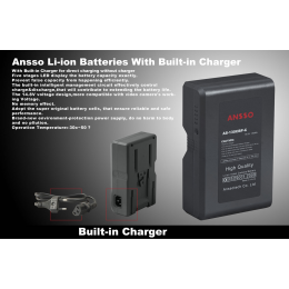 Ansso AS-130CBP-C V-Lock Li-ion Battery With Built-in Charger